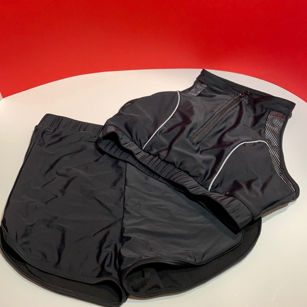 Zipper-up Racerback Shorts Bikini Swimsuit